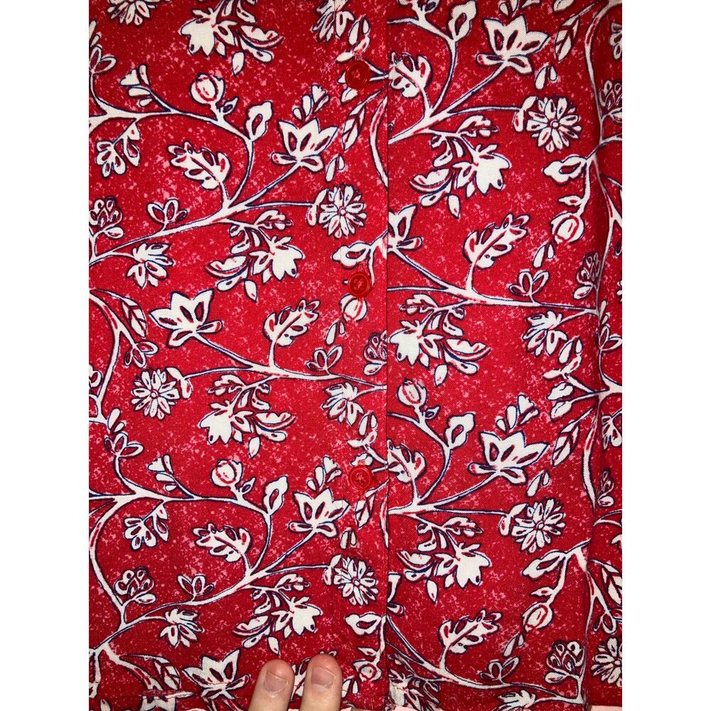 🥳 5/$20 Croft & Barrow Red Floral Short Sleeve Button Down Blouse Petite XL - Picture 2 of 4